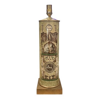Vintage Mid Century Neoclassical Style Cylindrical Glass Column Lamp in the Manner of Piero Fornasetti For Sale