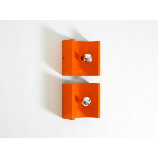 Metal Space Age Metal Wall Lamps in Orange by Klaus Hempel for Kaiser Leuchten, 1960s, Set of 2 For Sale - Image 7 of 18