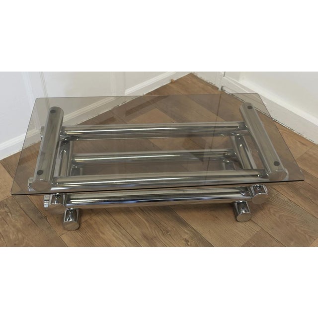 1970s Mid-Century Italian Crome and Smoked Glass Coffee Cocktail Table, 1970s For Sale - Image 5 of 9