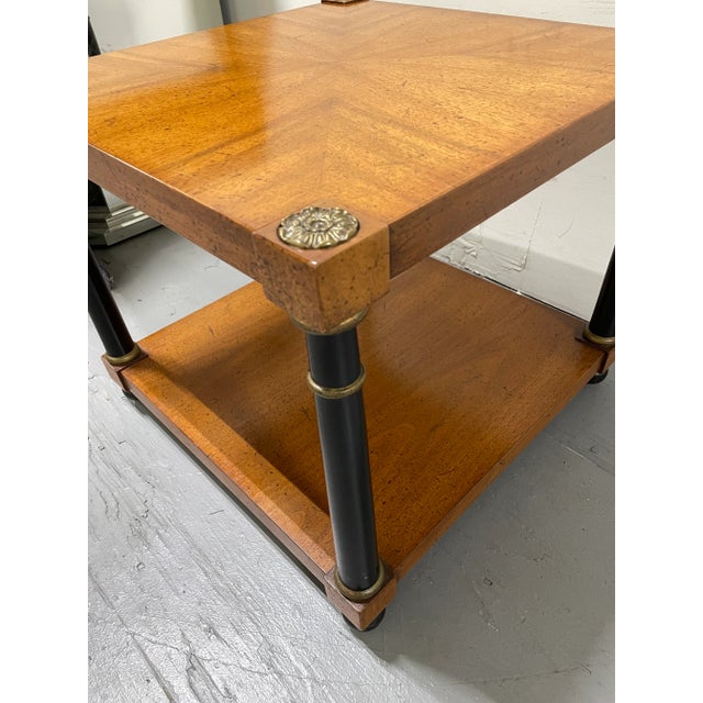 Brown Pair Empire End Tables Walnut Black Columns Vintage Regency For Sale - Image 8 of 10