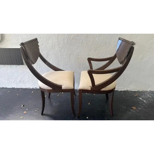 Pietro Costantini Set of 8 Pietro Costantini Italian Dining Chairs — Sculptural Walnut With Cream Moiré Seats, 1980s For Sale - Image 4 of 17