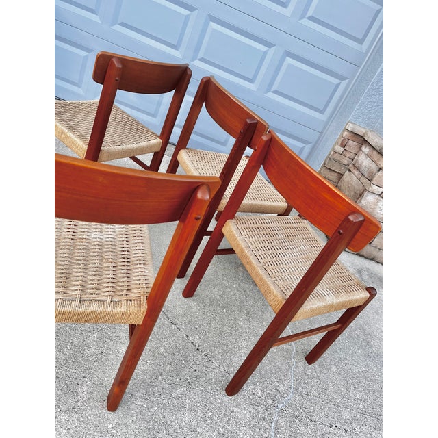 Mid Century Danish Modern Paper Cord Seat Dining Chairs | Set of Four by Sun Cabinet For Sale - Image 4 of 18