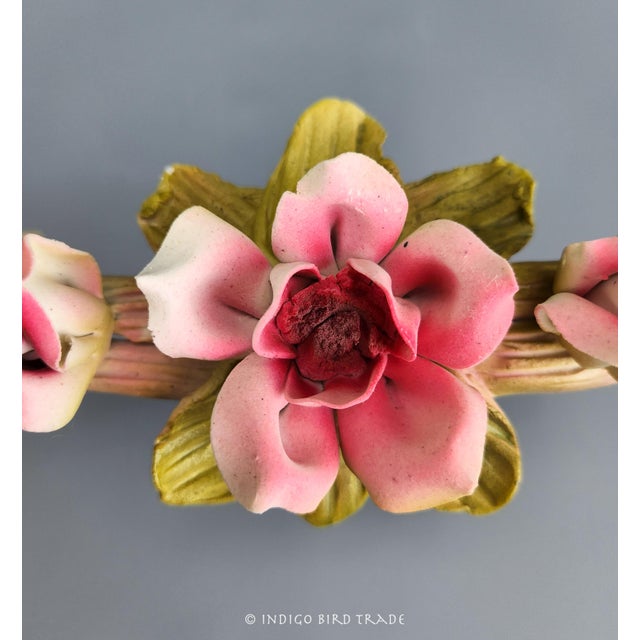 Mid-Century Modern Vintage Pink Magnolia Flowers on the Branch Porcelain Figurine, Capodimonte Style For Sale - Image 3 of 5