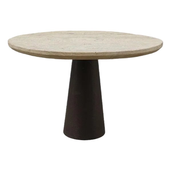 Reclaimed Pine Top on an Aged Iron Cone Shaped Base For Sale