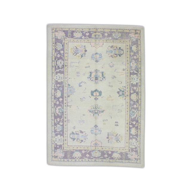 Textile Early 21st Century Turkish Purple & Blue Handwoven Oushak Rug For Sale - Image 7 of 7