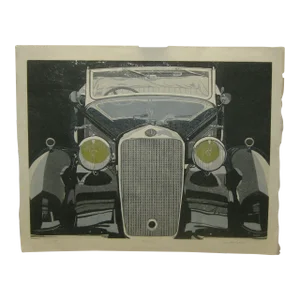 Walter Buttrick 'Delage' Antique French Racecar Car Convertible Color Linocut