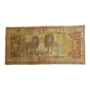 Vintage Zabihi Collection Double Lion Turkish Gallery Size Runner