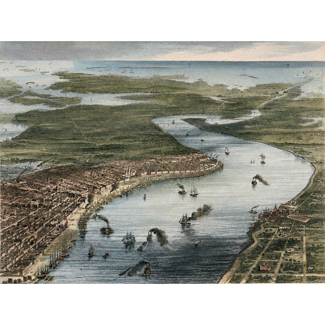 Original Hand-Colored Steel Engraving by William Ridgway, 1863. This attractive bird's-eye view captures New Orleans at...