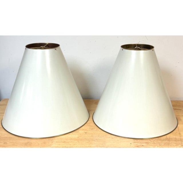 Metal Late 20th Century French Modern Brass & Parchment Enamel Lamp Shades, Style of Royère - a Pair For Sale - Image 7 of 14