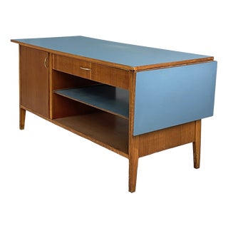Mid-Century Modern Italian Worktable in Wood and Blue Formica, 1950s For Sale