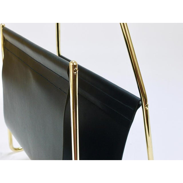 Mid-Century Magazine Rack in Brass and Black Leather attributed to Carl Auböck, Austria, 1950s For Sale - Image 10 of 18