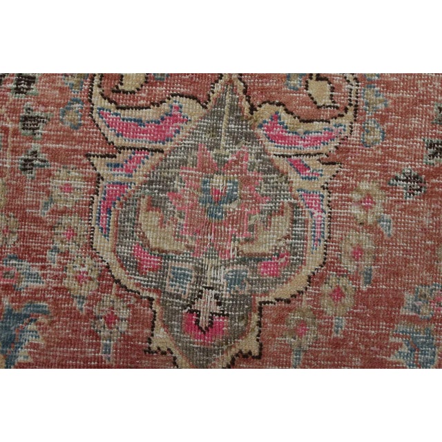 1980s Sabzevar Rug 9’6” X 12’3” Red Wool Vintage Distressed Hand-Knotted Carpet For Sale - Image 5 of 15