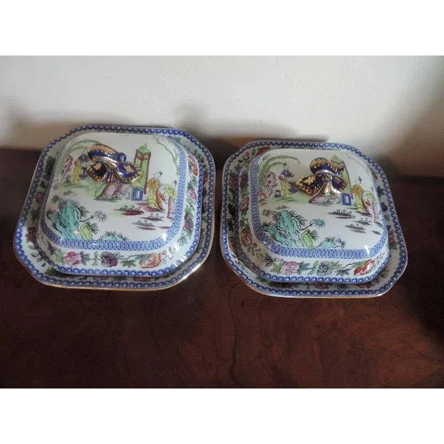 Blue 19th Century Mason's Ironstone China Pink Scroll Covered Entree Serving Dishes Tureens - A Pair For Sale - Image 8 of 11