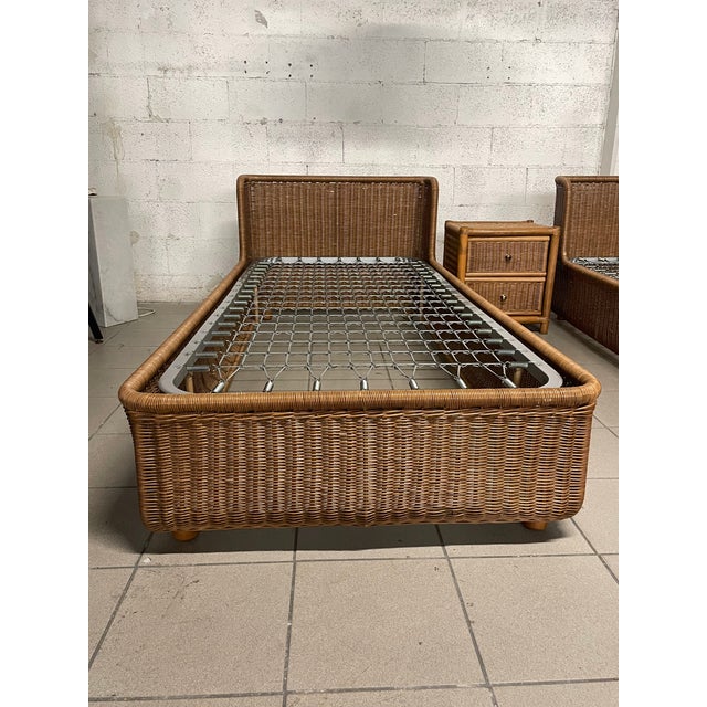 Single Beds with Rattan Bedside Table, 1980s, Set of 3 For Sale - Image 6 of 18