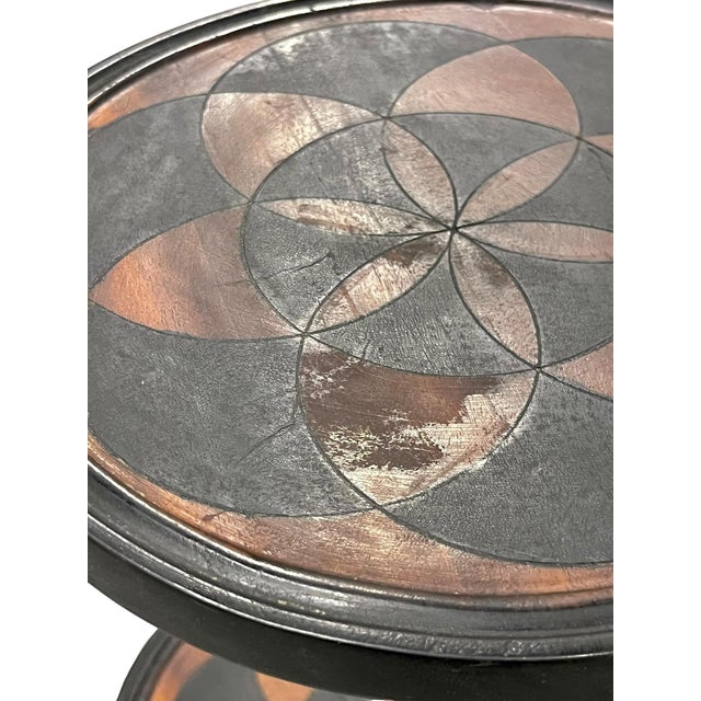Brown Antique English Folk Art Geometric Cocktail Tray Table For Sale - Image 8 of 18