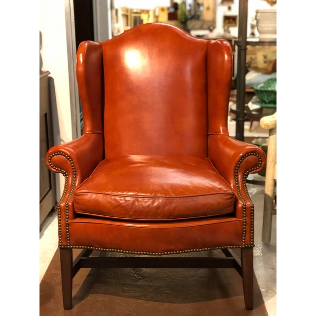 Vintage Style Orange Leather Arm Chair With Brass Tacks