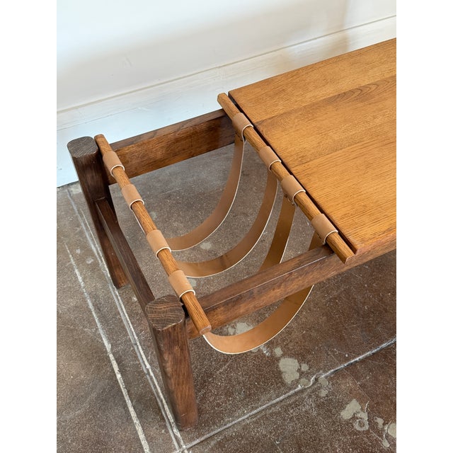 1970s French Brutalist Solid Oak Coffee Table With Magazine Holder For Sale - Image 13 of 13