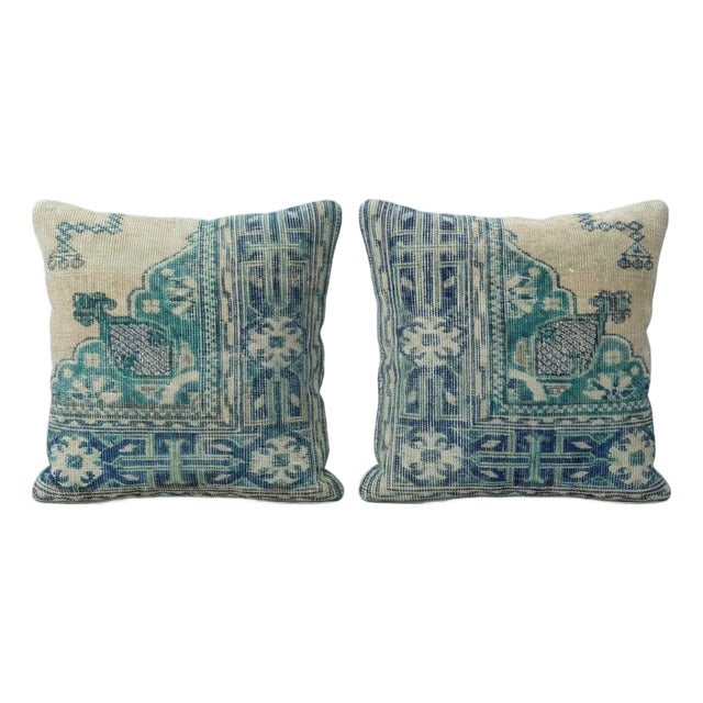 Turkish Wool Rug Pillow Cover 20'' X 20'' - Set of Two For Sale