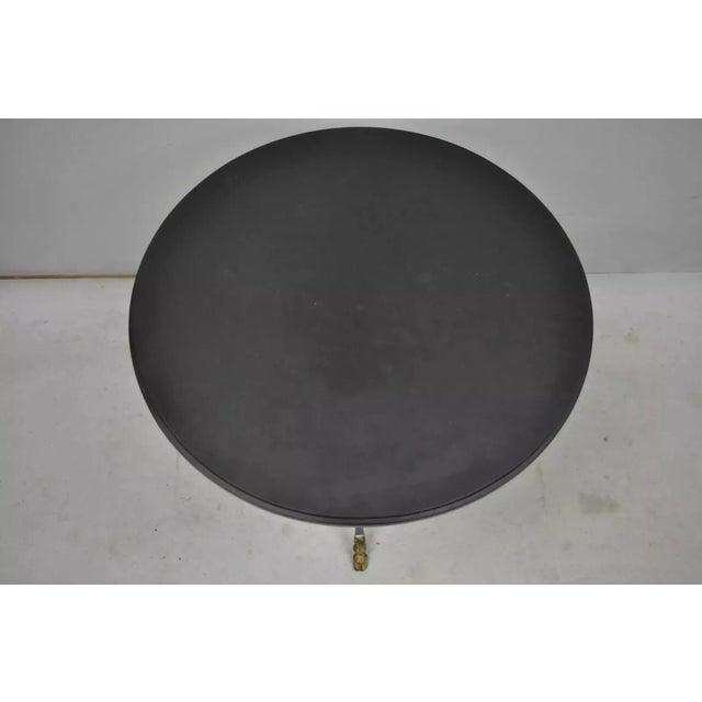 Maison Jansen Style Steel and Bronze Hoof Round Slate Top Regency Side Table For Sale In Philadelphia - Image 6 of 12