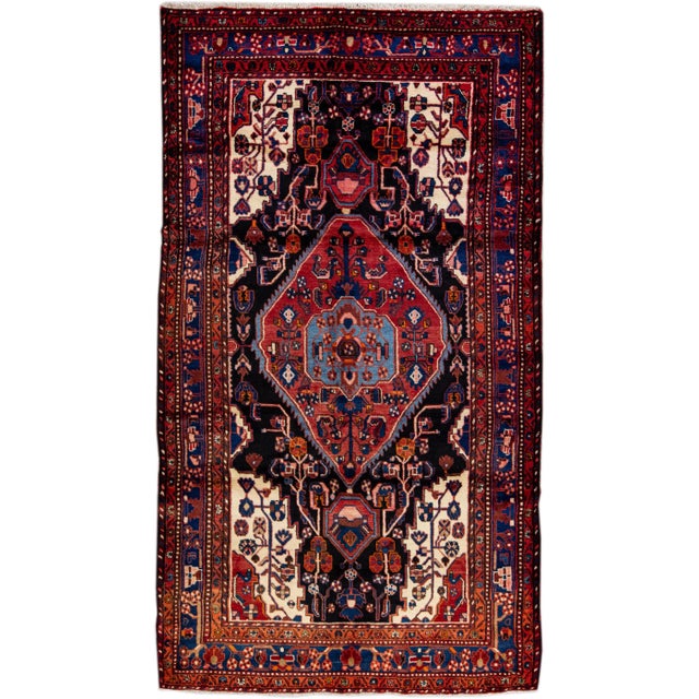 Vintage Handmade Persian Navy Blue Medallion Wool Rug 6'3" X 9'4" For Sale - Image 11 of 11