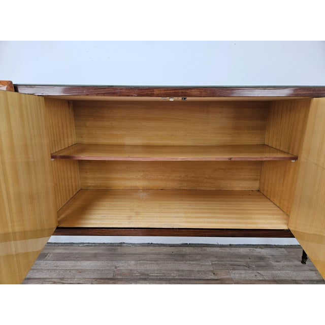Mid-Century Mahogany-Paneled Sideboard with Glass Top and Brass Handles, 1960 For Sale - Image 12 of 18