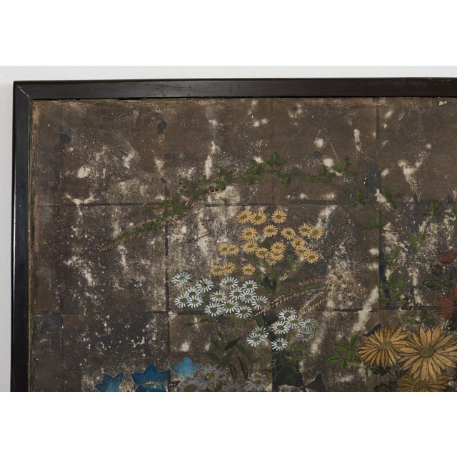 Charcoal Japanese Meiji Two Panel Screen Flowering Autumn Plants For Sale - Image 8 of 12