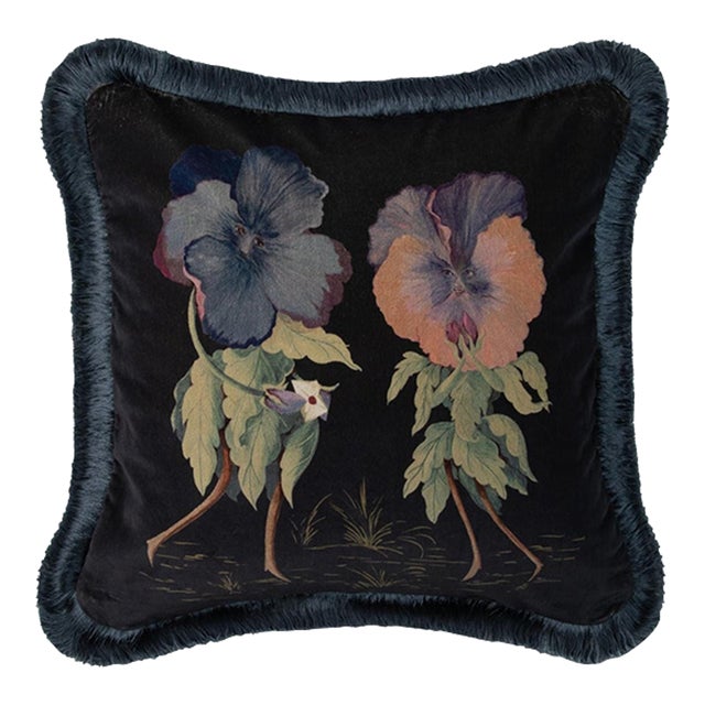 House of Hackney Love Letter Medium Fringe Velvet Cushion - Noir For Sale