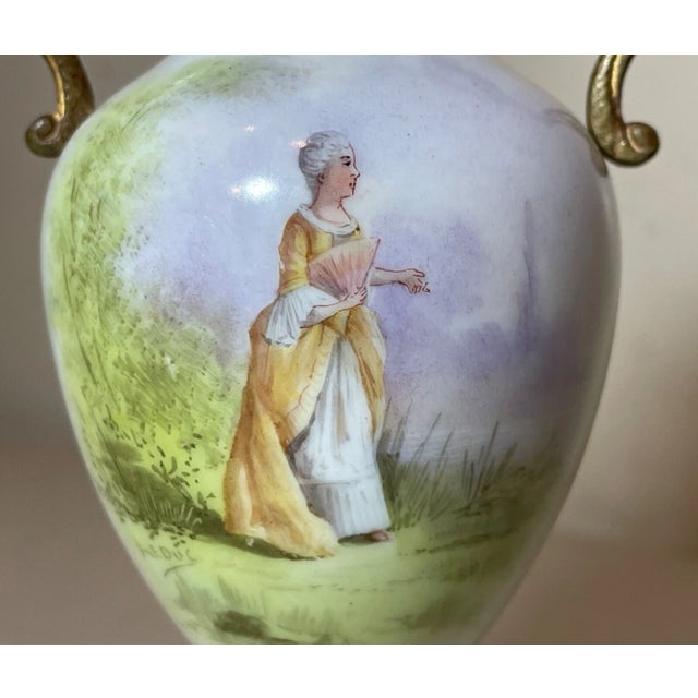 Bronze Antique Ornate Hand Painted Porcelain Gilt Bronze Miniature Sevres Vase Urn For Sale - Image 8 of 12