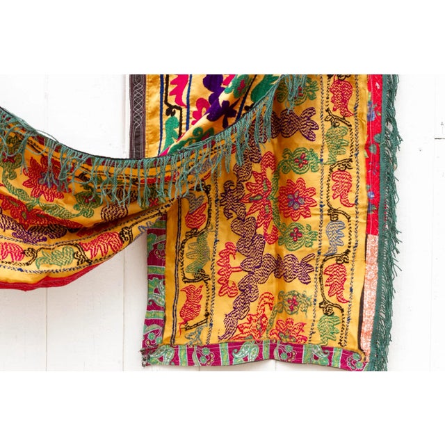 Long Mid-Century Vibrant Yellow Suzani Runner For Sale In Los Angeles - Image 6 of 8