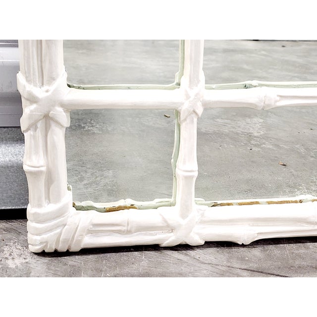 Mid Century Faux Bamboo White Painted Mirror For Sale - Image 10 of 12
