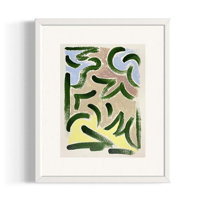 "Hedge" Acrylic and oil stick on paper. 9in x 12in. 2023. Frame not included. Lacey Berry (b. 1988) is an abstract artist...