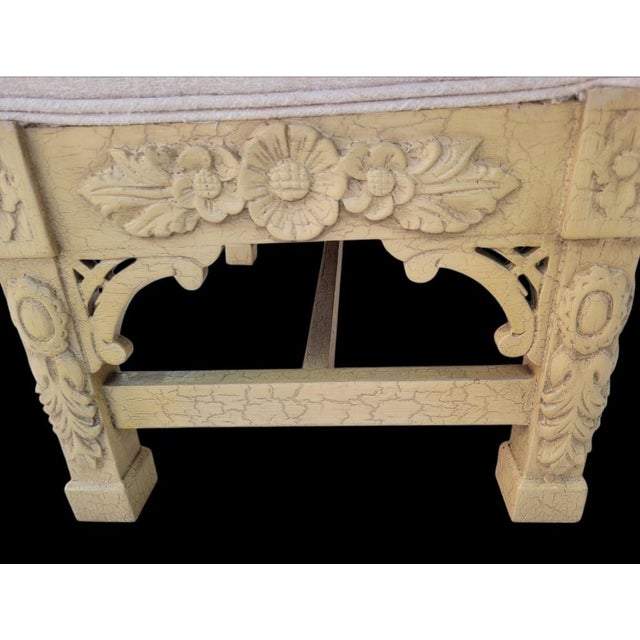 Vintage Italian Baroque Style Heavily Carved Floral Scrolled Arm Hall Benches- A Pair For Sale - Image 11 of 15