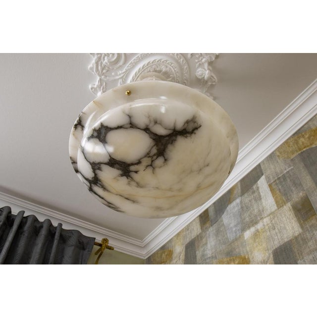 Black French Art Deco Black Veined Alabaster and Bronze Pendant Light, 1920s For Sale - Image 8 of 18