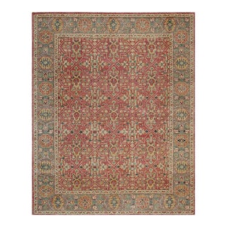 10x14 Coral Hand-Knotted Wool Geometric Floral Tapestry Traditional Carpet Rug For Sale