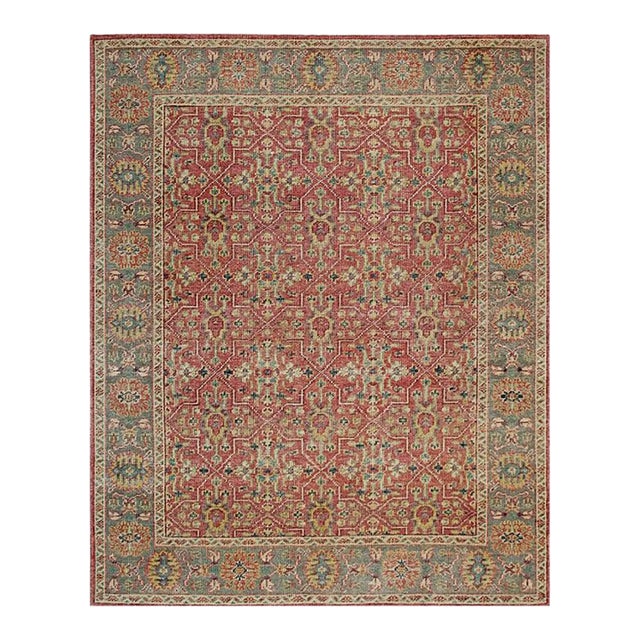 10x14 Coral Hand-Knotted Wool Geometric Floral Tapestry Traditional Carpet Rug For Sale