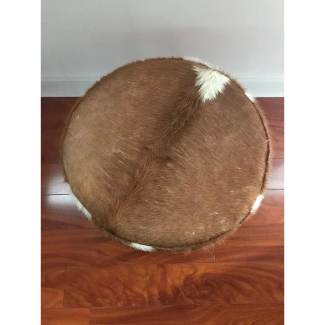 Circular Upholstered Cowhide Bench For Sale - Image 4 of 7