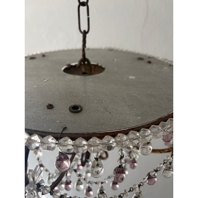 French French Beaded Lavender and Clear Drops Flush Mount Chandelier For Sale - Image 3 of 8