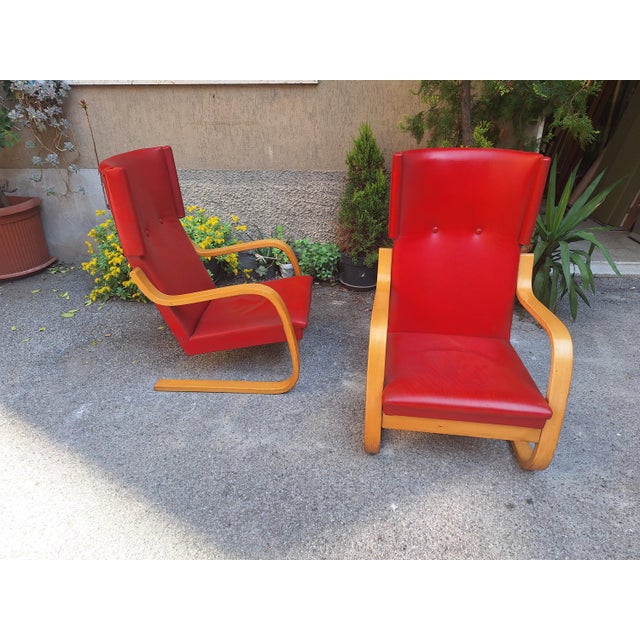 Wood Model 36/401 Armchairs in Birch Wood and Leather by Alvar Aalto for Artek, 1960s, Set of 2 For Sale - Image 7 of 12