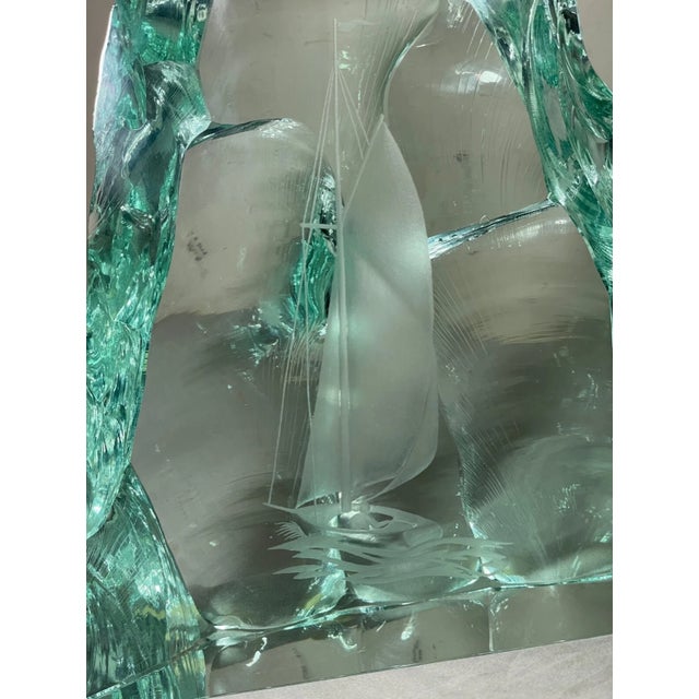 Kosta Boda Vintage Handmade Vicke Lindstrand Kosta Boda Glass Ice Block Sailboat Sculpture For Sale - Image 4 of 16