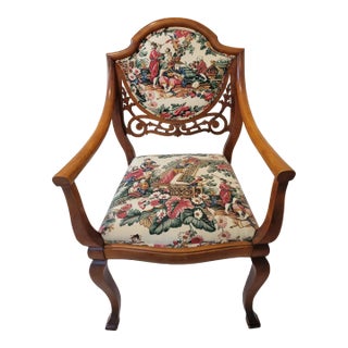 Edwardian Fruitwood Side Chair With Chinoiserie Upholstery For Sale