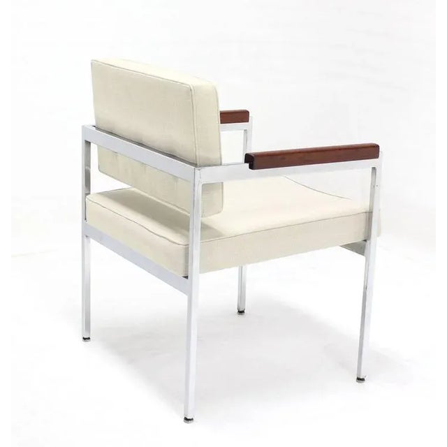 Early 20th Century Chrome Bases Solid Oiled Walnut Arms Armchairs- A Pair For Sale - Image 6 of 9