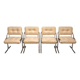 1970s Attributed to Jerry Johnson Arcadia Cantilever Tubular Dining Chairs, Set of 4 – Chrome Retro Modern For Sale