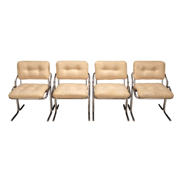1970s Attributed to Jerry Johnson Arcadia Cantilever Tubular Dining Chairs, Set of 4 – Chrome Retro Modern For Sale