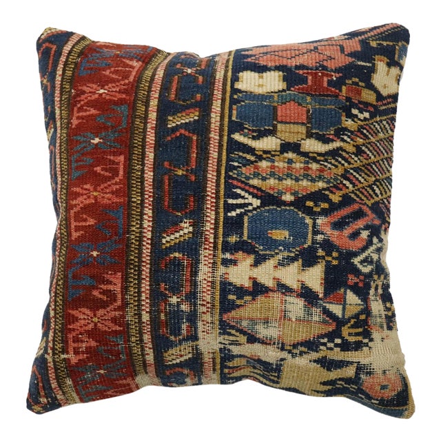 Blue Antique Caucasian Rug Pillow For Sale