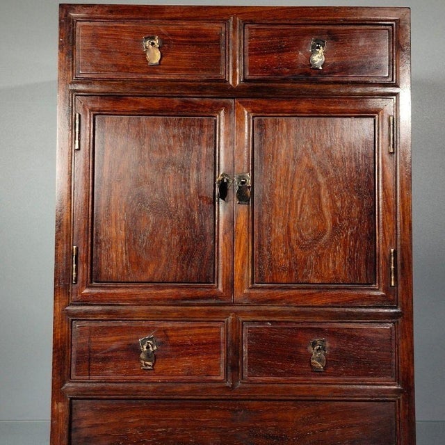 1990s 1990s Chinese Huanghuali Wood Miniature Cabinet With Brass Hardware For Sale - Image 5 of 6