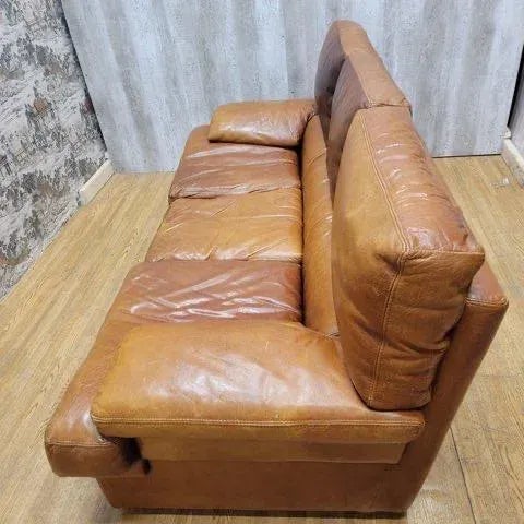 Vintage Italian Distressed Cognac Leather Sofa For Sale - Image 10 of 11