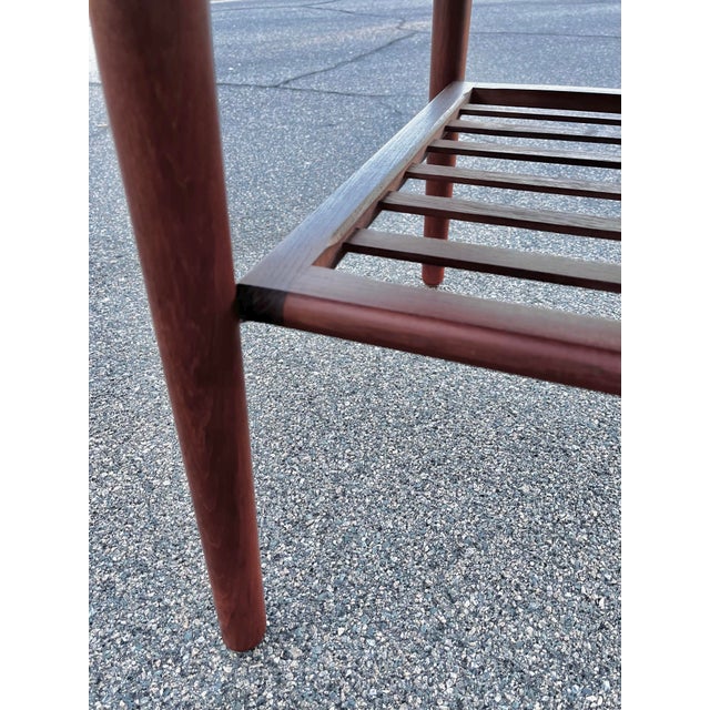 Brown Mid Century Danish Modern Side Table With Slatted Shelf For Sale - Image 8 of 12