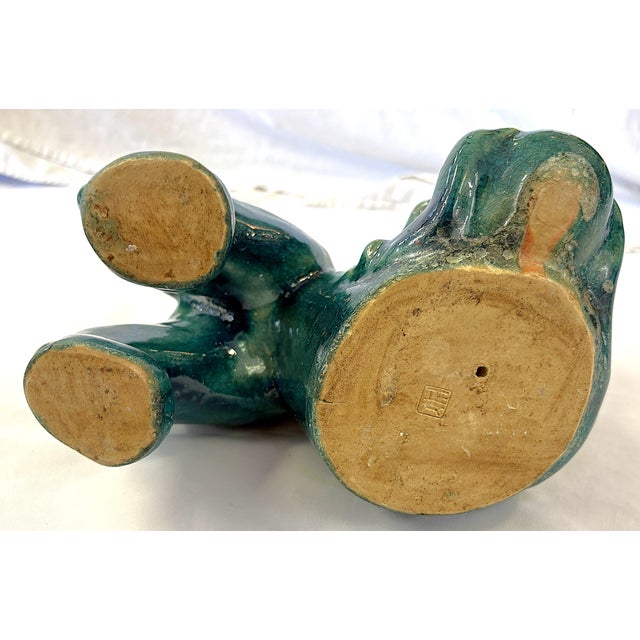 Vintage Turquoise Glazed Ceramic Yang Foo Dog For Sale - Image 11 of 12