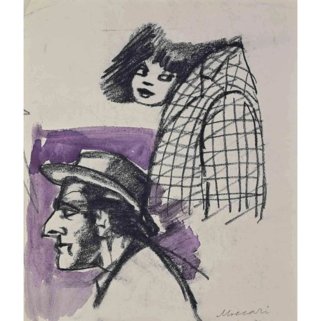 Modern Mino Maccari, The Appointment, Mixed Media on Paper, 1960s For Sale - Image 3 of 3