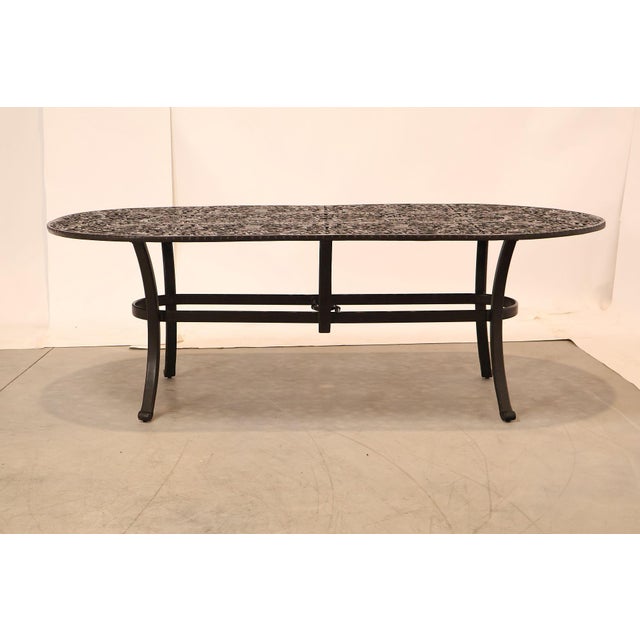 Castelle Cast Aluminum Outdoor Dining Table With Six Chairs Patio Set For Sale - Image 13 of 18